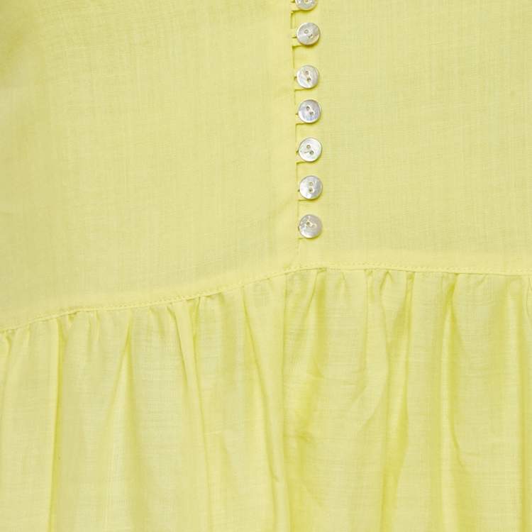 مملوكة مسبقًا Alemais Yellow Ramie Fluer Tiered Maxi Dress S