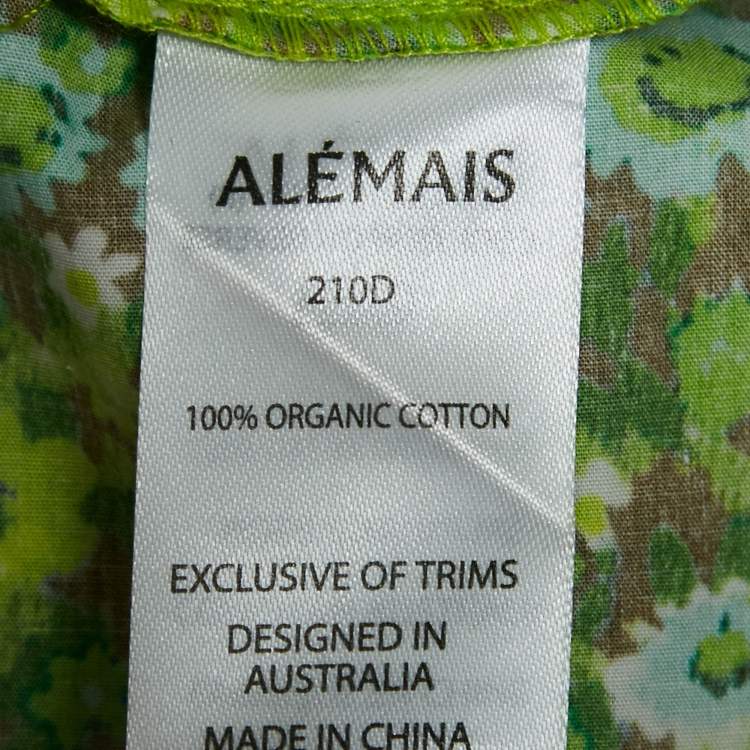 مملوكة مسبقًا Alemais Green Abstract Print Cotton One-Shoulder Ruched Phyllis Dress M