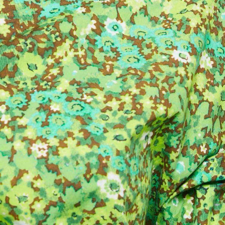 مملوكة مسبقًا Alemais Green Abstract Print Cotton One-Shoulder Ruched Phyllis Dress M