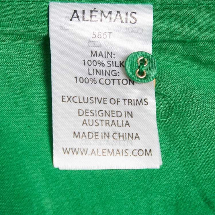 Pre Owned Alemais Green Abstract Print Silk Arlo Top and Midi Skirt Set M