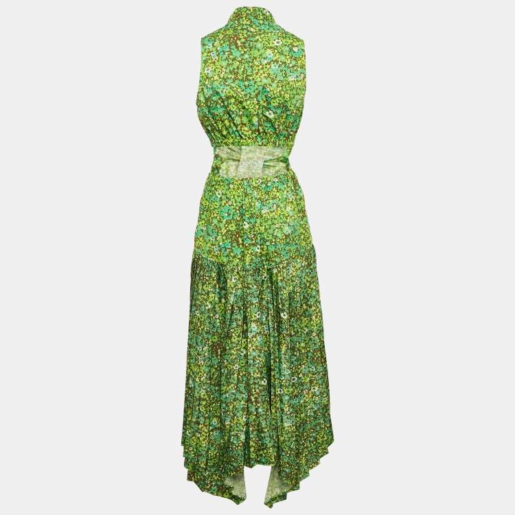 مملوكة مسبقًا Alemais Green Abstract Print Cotton Asymmetric Cut-Out Dress M