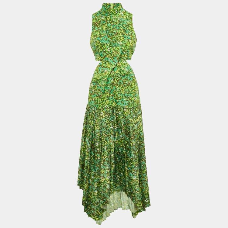مملوكة مسبقًا Alemais Green Abstract Print Cotton Asymmetric Cut-Out Dress M