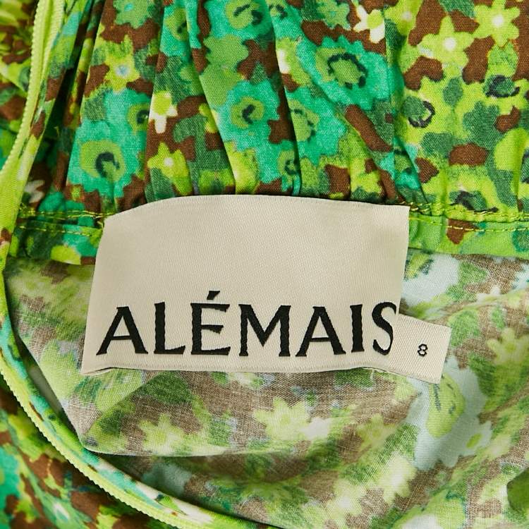 مملوكة مسبقًا Alemais Green Abstract Print Cotton Asymmetric Cut-Out Dress M