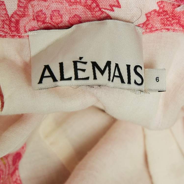 Pre Owned Alemais Pink Printed Linen Juno Mini Dress M