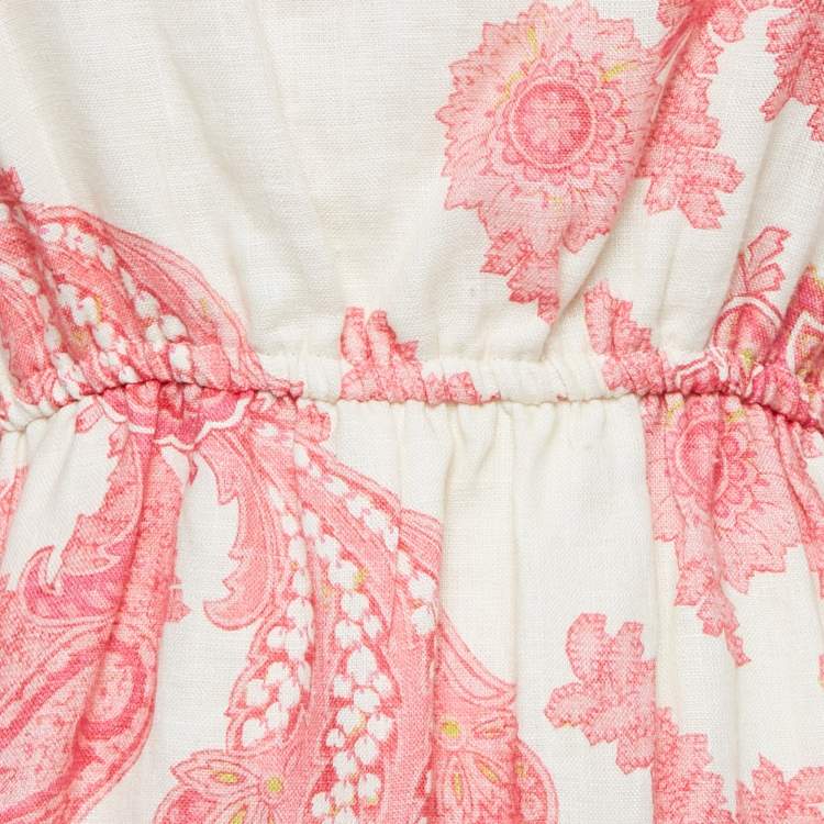 Pre Owned Alemais Pink Printed Linen Juno Mini Dress M