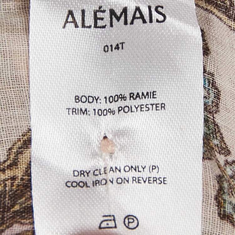 Pre Owned Alemais Pink Printed Lace Trim Ramie Estella Yoke Front Shirt S
