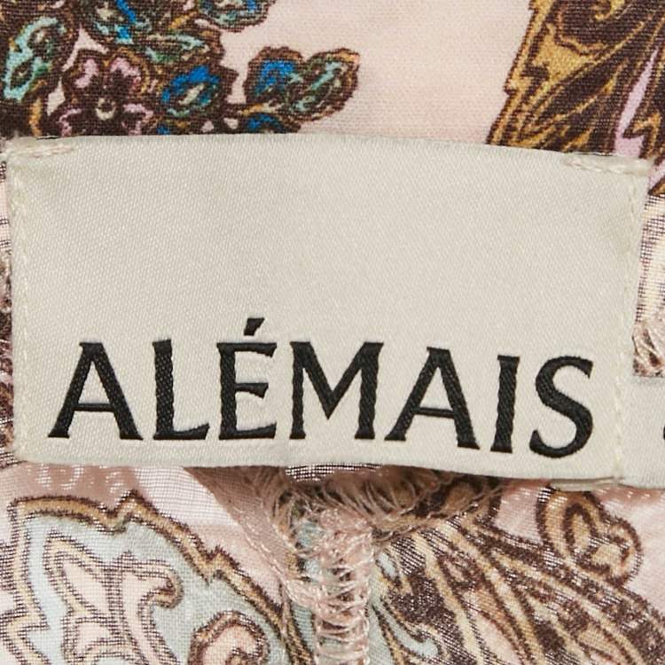 Pre Owned Alemais Pink Printed Lace Trim Ramie Estella Yoke Front Shirt S