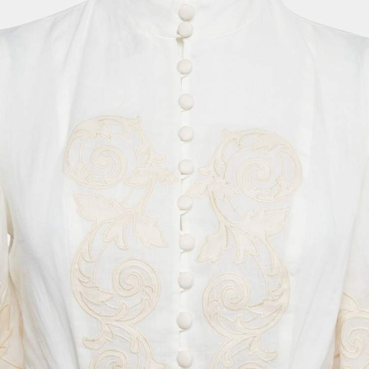 Pre Owned Alemais Off-White Applique Detail Linen Cut-Out Maxi Dress M