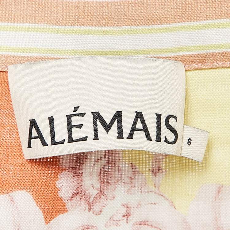 Pre Owned Alemais Yellow/Pink Floral Print Linen Long Sleeve Shirt S