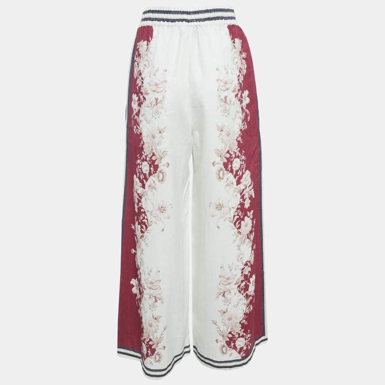 Pre Owned Alemais Blue Floral Print Linen Wide-leg Pants S