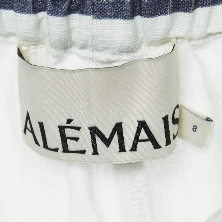 Pre Owned Alemais Blue Floral Print Linen Wide-leg Pants S