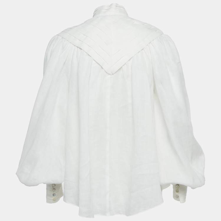 Pre Owned Alemais White Ramie Halcyon Tucked Blouse XS