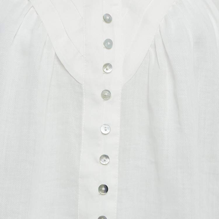 Pre Owned Alemais White Ramie Halcyon Tucked Blouse XS