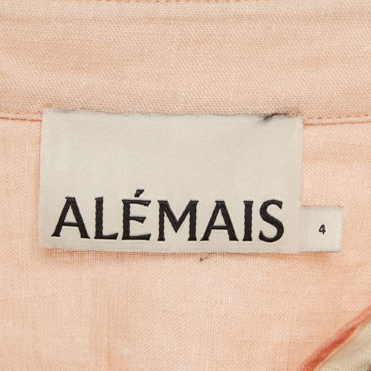 Pre Owned Alemais Pink Marina Print Linen Long Shirt Dress XS