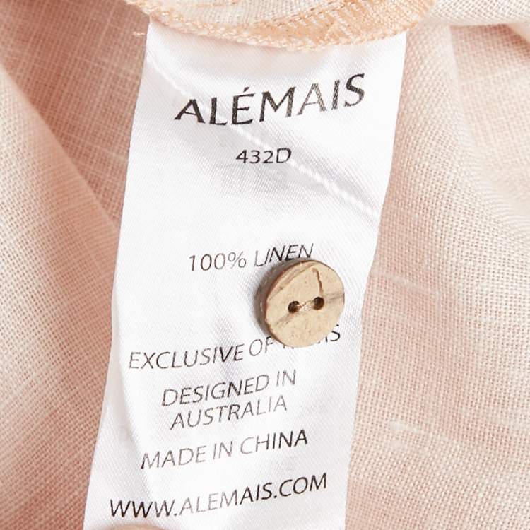 Pre Owned Alemais Pink Marina Print Linen Long Shirt Dress XS