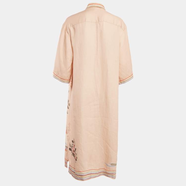 Pre Owned Alemais Pink Marina Print Linen Long Shirt Dress XS
