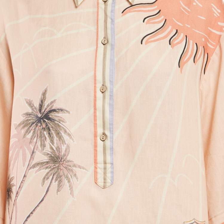 Pre Owned Alemais Pink Marina Print Linen Long Shirt Dress XS
