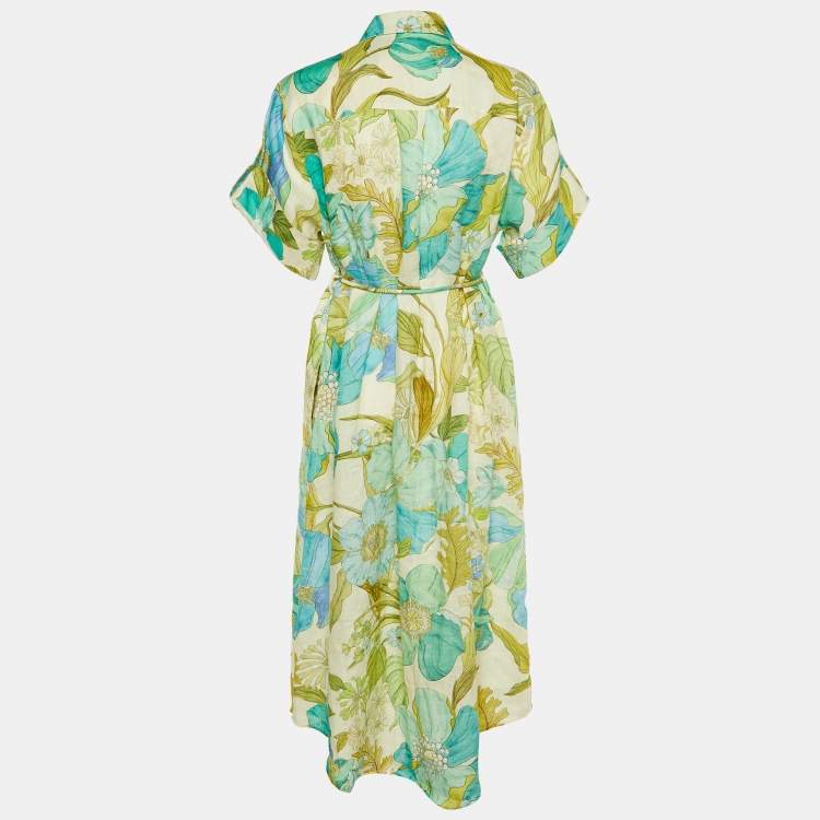 Pre Owned Alemais Multicolor Floral Print Linen Janis Belted Shirt M