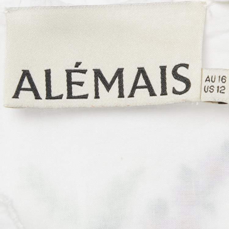 Pre Owned Alemais White Floral Embroidery Cotton Ruffled Blouse L