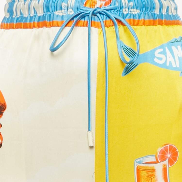 Pre Owned Alemais Multicolor Printed Satin Paradiso Straight Leg Pants M