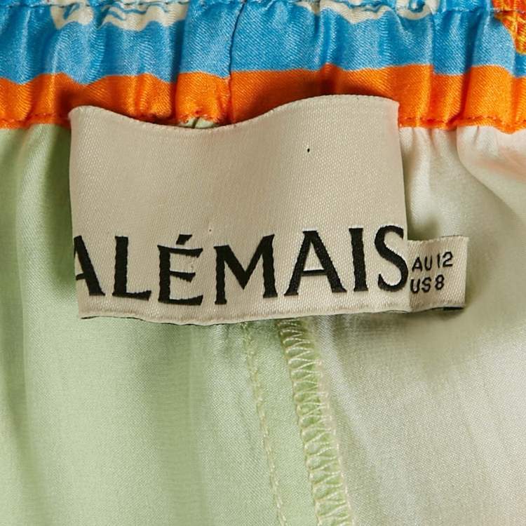 Pre Owned Alemais Multicolor Printed Satin Paradiso Straight Leg Pants M