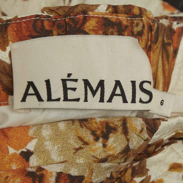 Pre Owned Alemais Cream Floral Printed Cotton Ruched Derby Mini Dress M