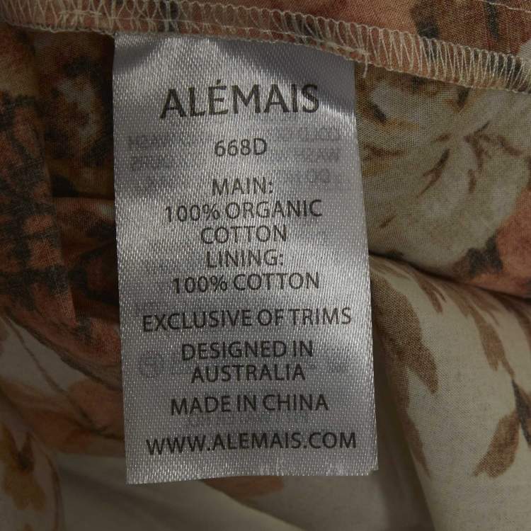 Pre Owned Alemais Cream Floral Printed Cotton Ruched Derby Mini Dress M