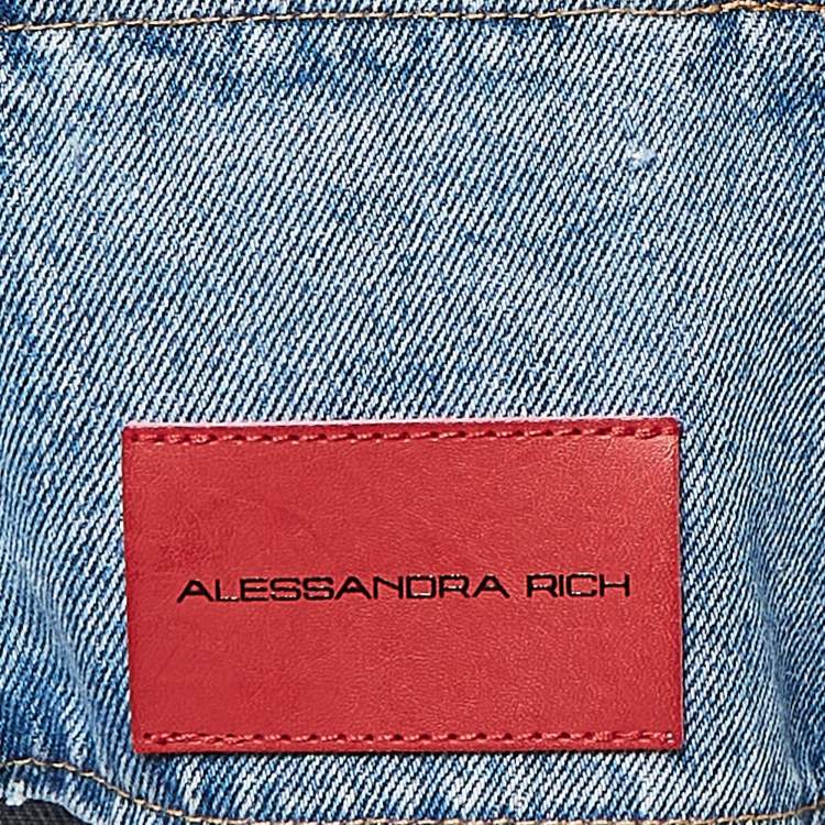 Pre Owned Alessandra Rich Blue Crystal Embellished Denim Corset and Jeans Set S Waist 25"