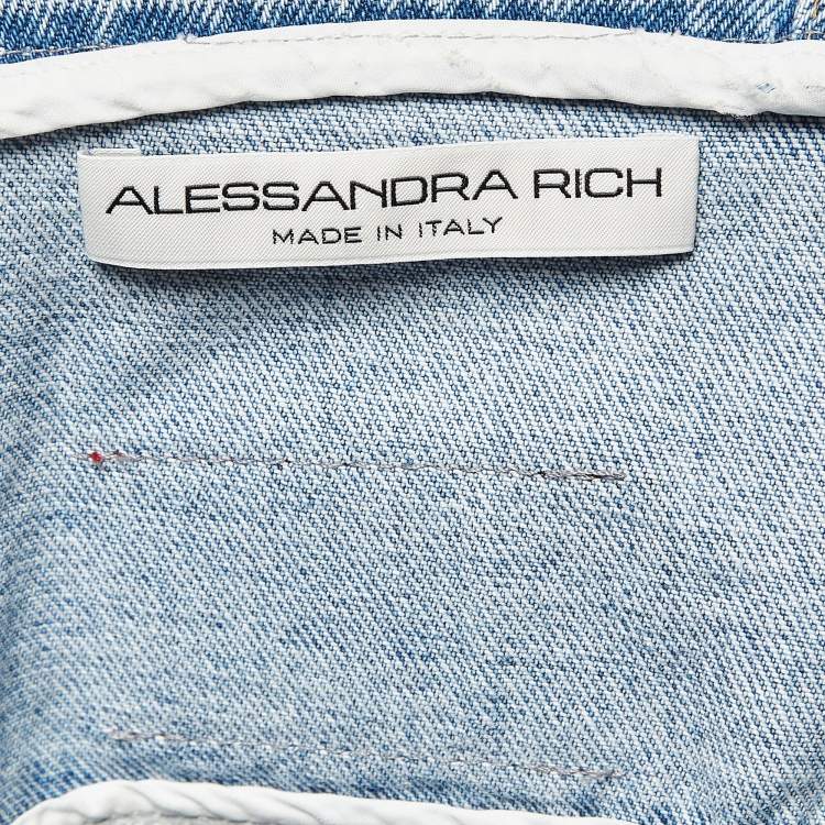 Pre Owned Alessandra Rich Blue Crystal Embellished Denim Corset and Jeans Set S Waist 25"