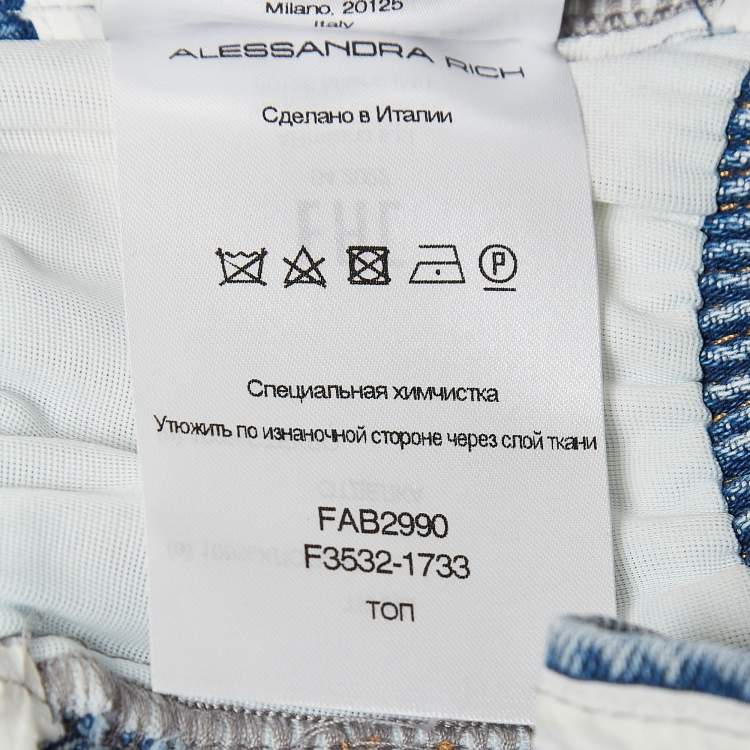 Pre Owned Alessandra Rich Blue Crystal Embellished Denim Corset and Jeans Set S Waist 25"