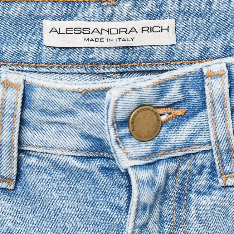 Pre Owned Alessandra Rich Blue Crystal Embellished Denim Corset and Jeans Set S Waist 25"