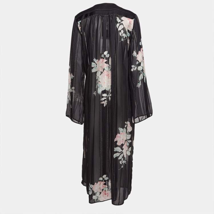 Pre Owned Alessandra Rich Black Floral Print Lurex Silk Maxi Wrap Dress M