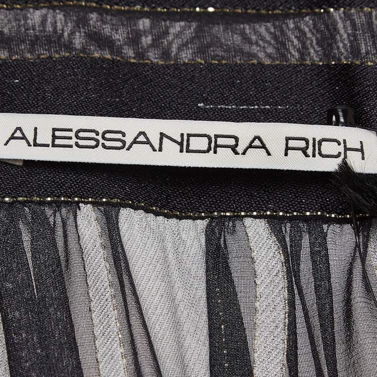 Pre Owned Alessandra Rich Black Floral Print Lurex Silk Maxi Wrap Dress M