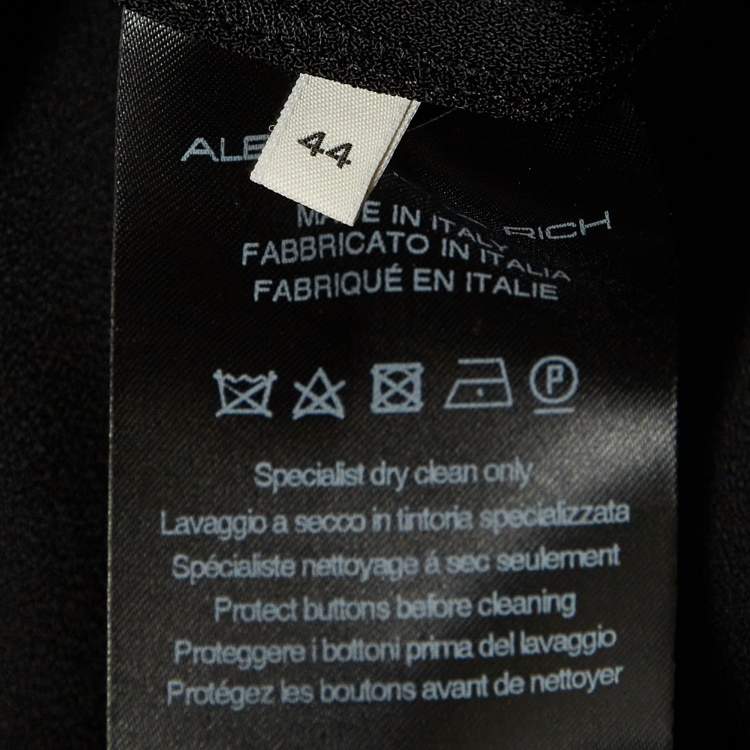 Pre Owned Alessandra Rich Black Satin Trim Crepe Hollywood Crystal Detail Maxi Dress M