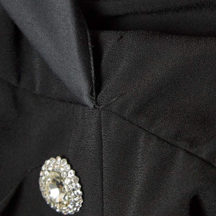 Pre Owned Alessandra Rich Black Satin Trim Crepe Hollywood Crystal Detail Maxi Dress M