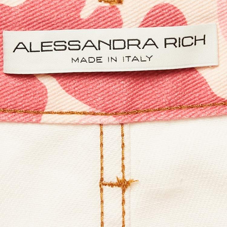 Pre Owned Alessandra Rich Pink Camouflage High-Rise Denim Shorts M
