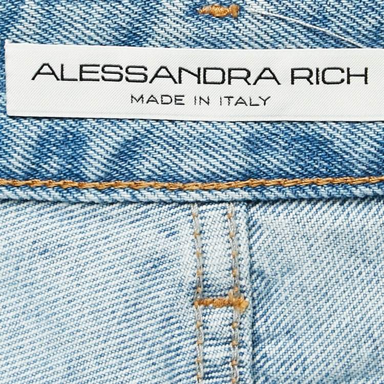 Pre Owned Alessandra Rich Blue Embellished Denim Mini Skirt S Waist 26"