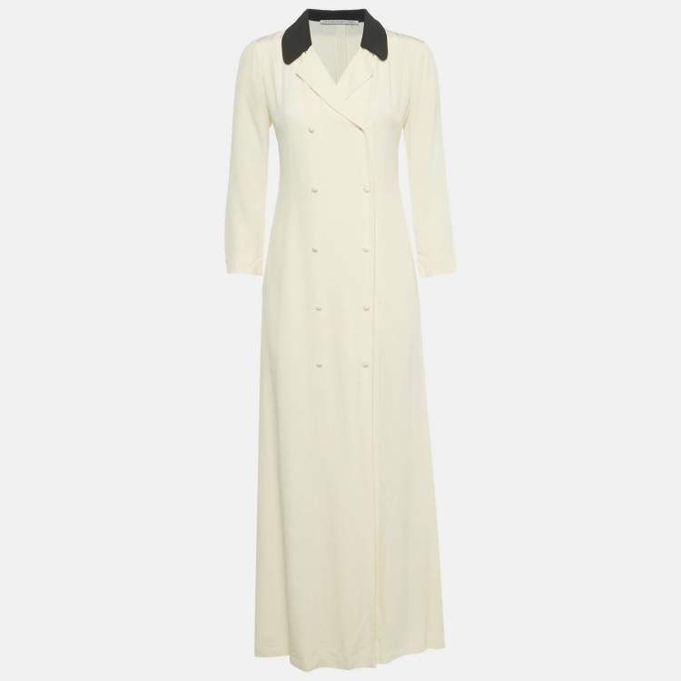 Pre Owned Alessandra Rich Cream Silk Double Breasted Maxi Dress M