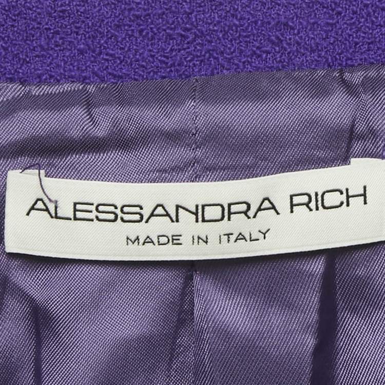 Pre Owned Alessandra Rich Purple Textured Wool Blazer & Skirt Set S