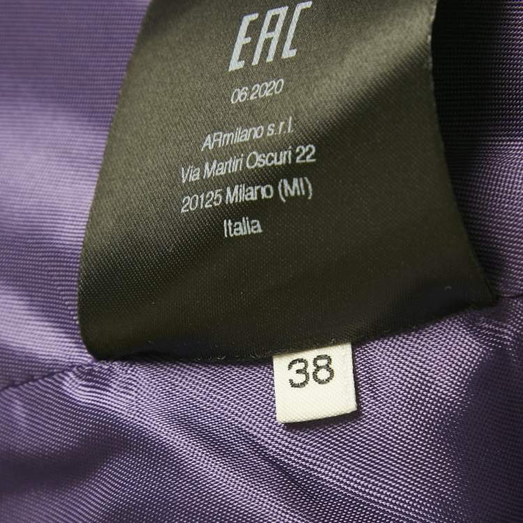 Pre Owned Alessandra Rich Purple Textured Wool Blazer & Skirt Set S