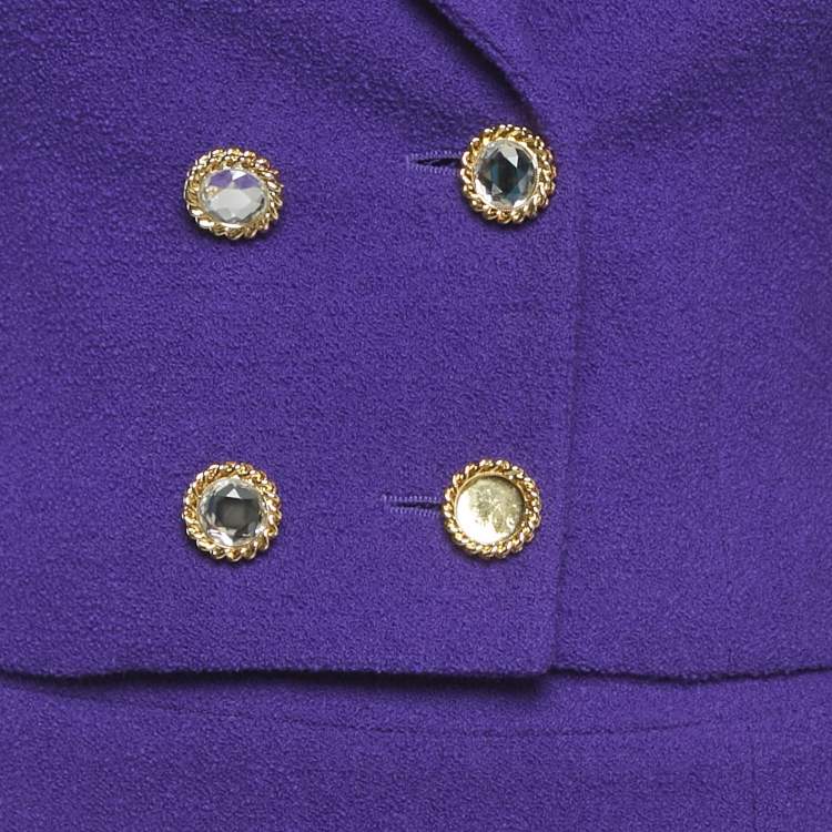 Pre Owned Alessandra Rich Purple Textured Wool Blazer & Skirt Set S