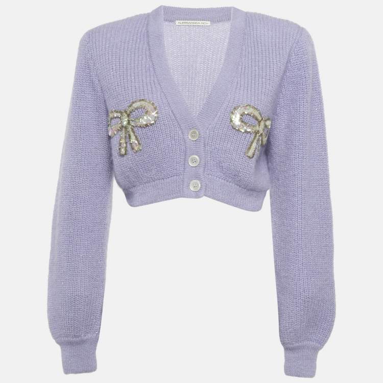 Pre Owned كارديغان أليساندرا ريتش صوفي مخلوط بزخرفة فيونكة بنفسجي مقاس صغير (سمول)
