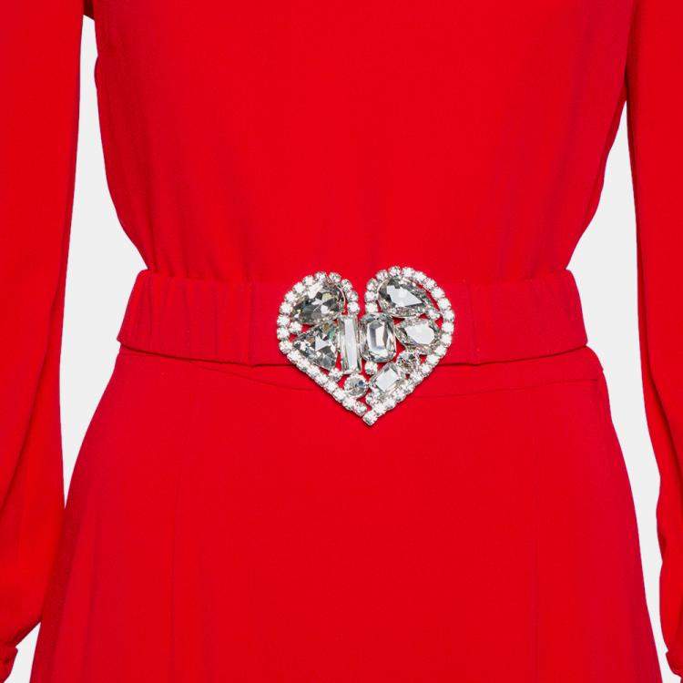 Pre Owned Alessandra Rich Red Crepe Embellished Button Belted Gown M