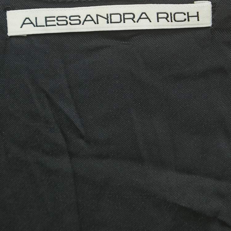 Pre Owned Alessandra Rich Black Velvet Cut-Out Long Sleeve Slit Gown S