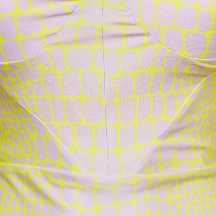 Pre Owned Alex Perry Yellow/Lilac Croc Print Jersey Midi Dress L
