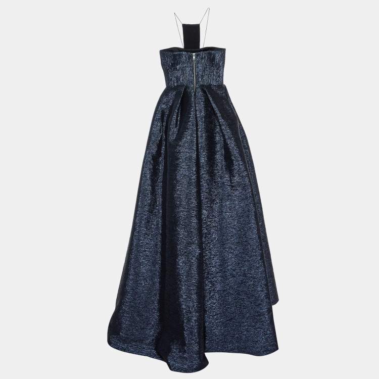 Pre Owned Alex Perry Metallic Blue Lurex Crepe Sleeveless Gown M