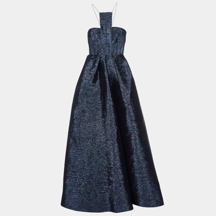 Pre Owned Alex Perry Metallic Blue Lurex Crepe Sleeveless Gown M