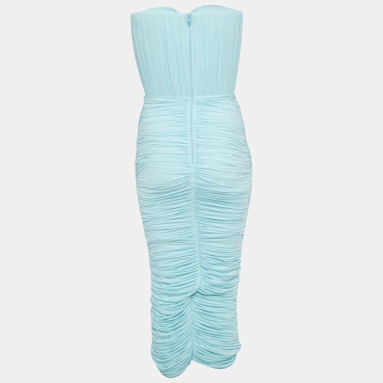 مملوكة مسبقًا Alex Perry Blue Jersey Strapless Ruche Maxi Dress With Gloves S