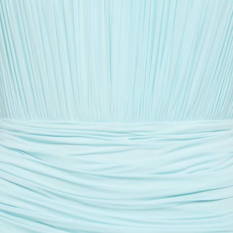 مملوكة مسبقًا Alex Perry Blue Jersey Strapless Ruche Maxi Dress With Gloves S
