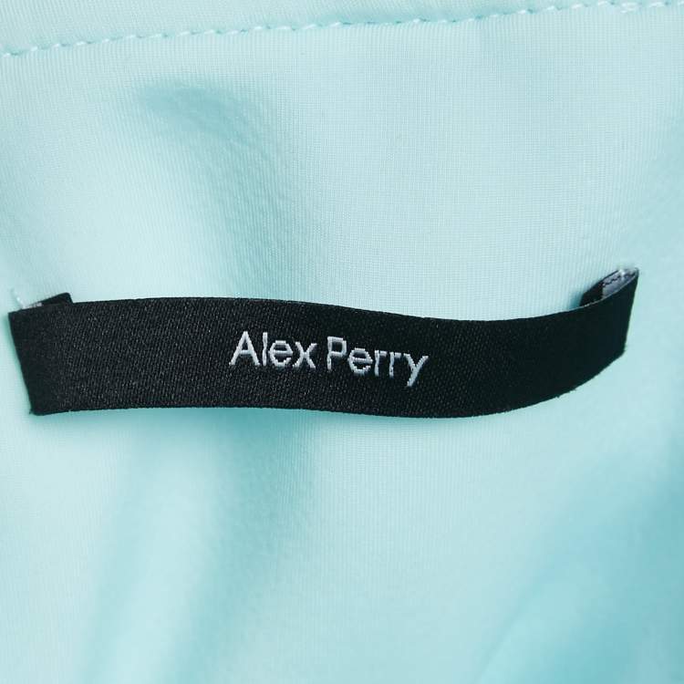 مملوكة مسبقًا Alex Perry Blue Jersey Strapless Ruche Maxi Dress With Gloves S